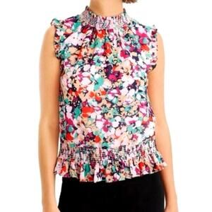 J Crew Floral Romantic Smocked Sleeveless Blouse Size 6